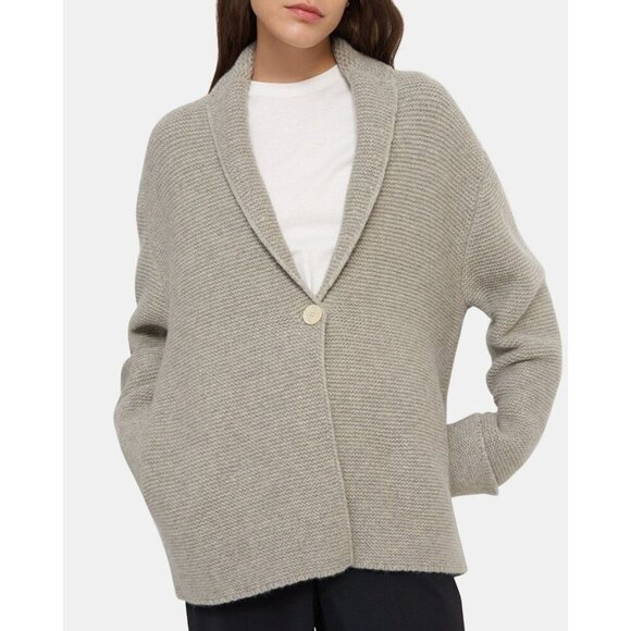 Theory Sweaters - THEORY Sweater Cardigan Coat in Knit Wool Cashmere Pockets Button Gray Size Larg